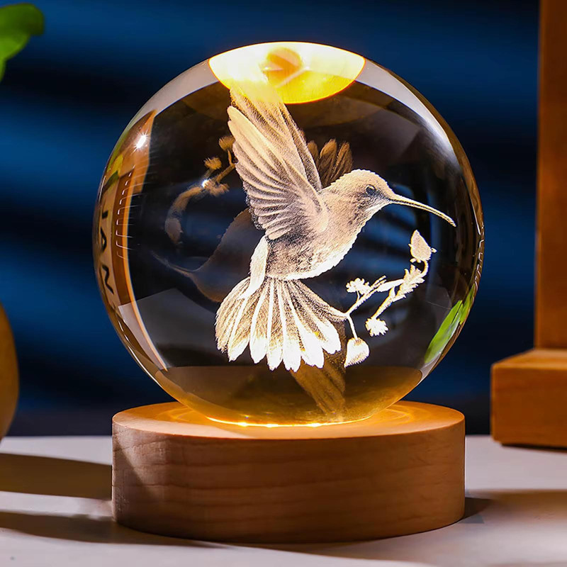 Assorted Design Table Lamp Bedside Saturn Galaxies Luminous Moon 3D Art Crystal Ball Night Light With USB Base